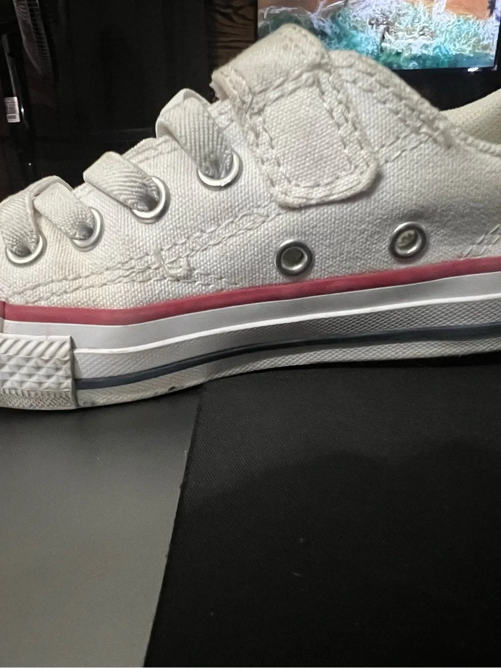 Kids Converse White Canvas Sneakers with Red Trim